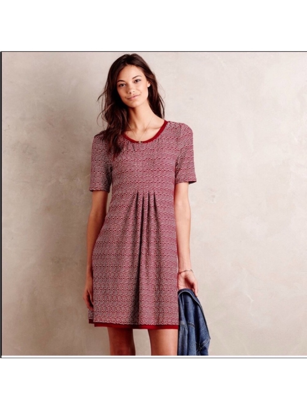 Anthropologie Maeve Maroon and Cream Textured Dora Dress Size XS
